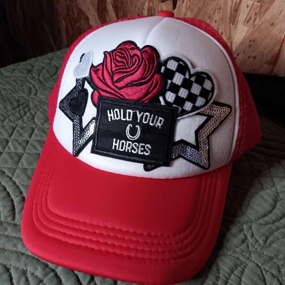 Red Trucker Hat with Embroidered Design